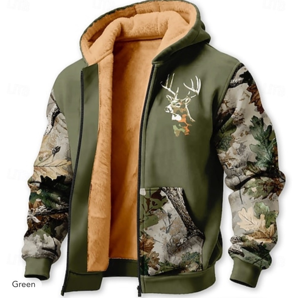Men's Camouflage Zip-Up Sweater with Deer Design